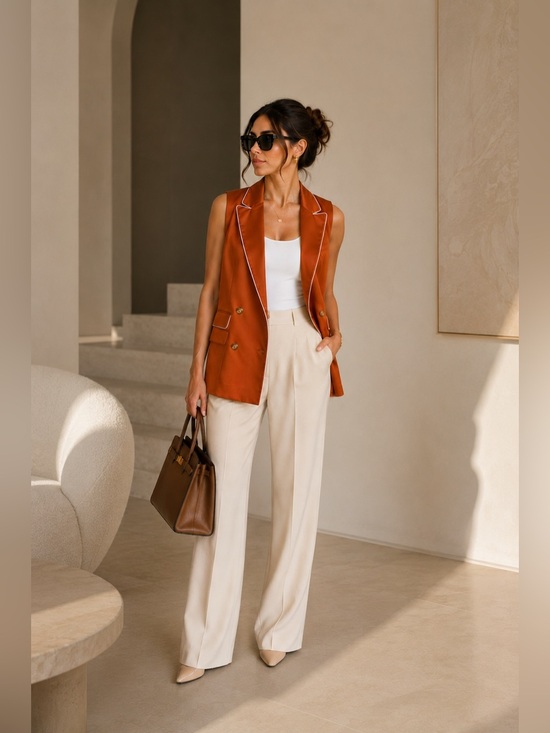 Jason Wu Tops - Jason Wu Sleeveless Blazer Vest XS Bronze Double Breasted Designer Jacket